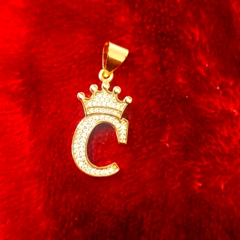 Crown letter c diamond pendent gold